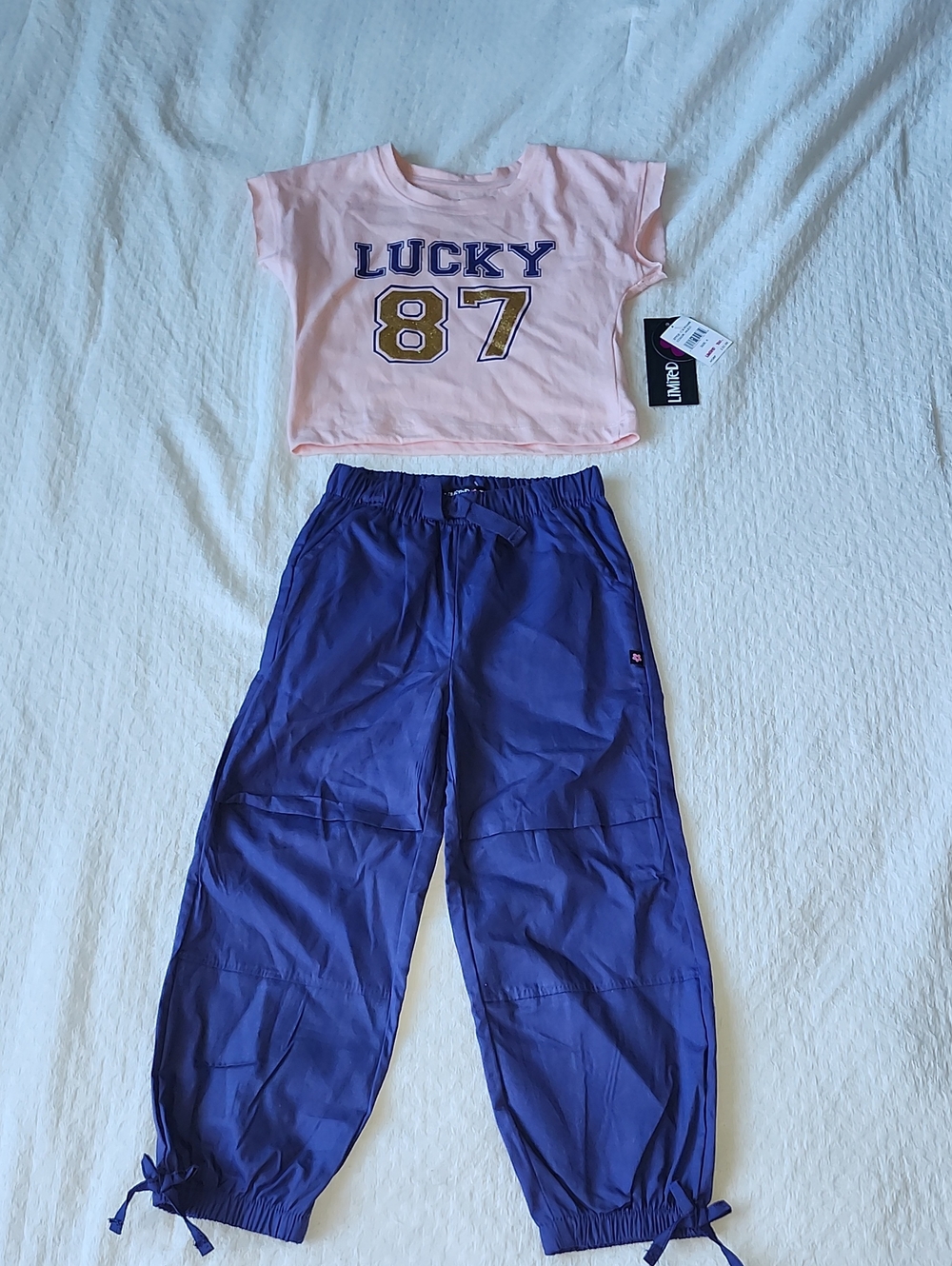 Limited Too Girls Sporty 2-Piece Set Pink Crop Top Purple Pants Size 4